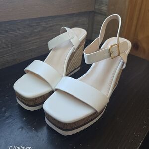 Nwot CONTGO Espadrille Wedge Platform Sandals Open Toe Ankle Buckle Size 8